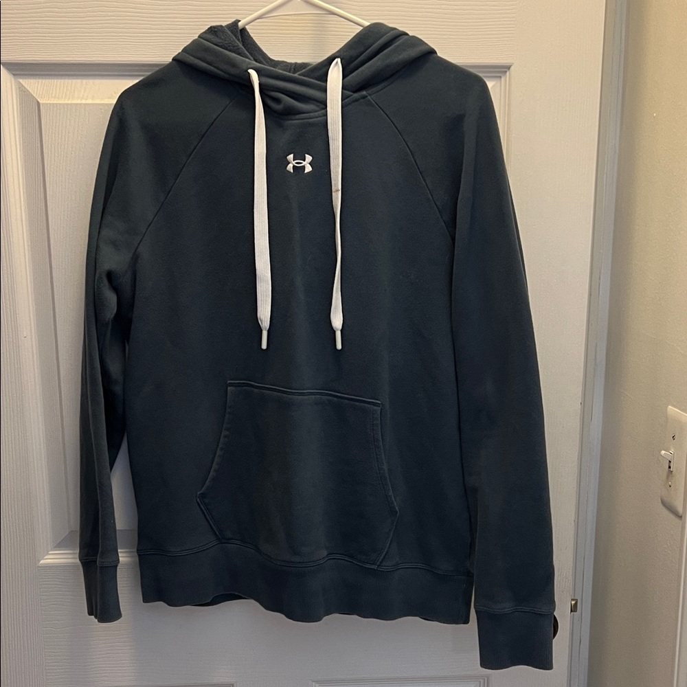 Under Armour Men’s Crewneck Hoodie in Deep Teal with White Drawstrings